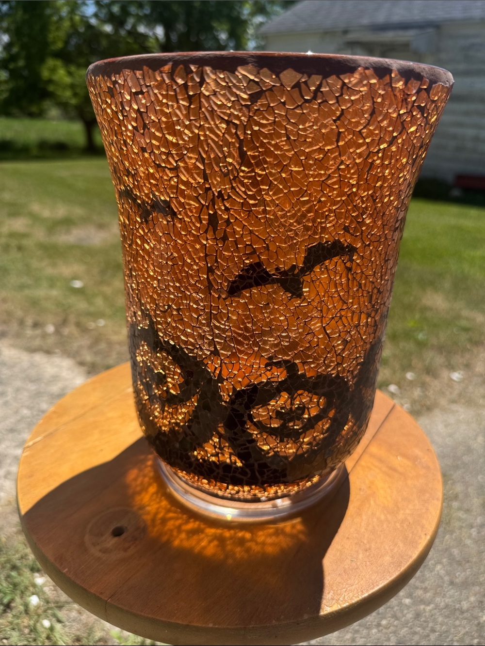 Yankee Candle Amber Crackle Glass Holder with Black Bat Silhouettes